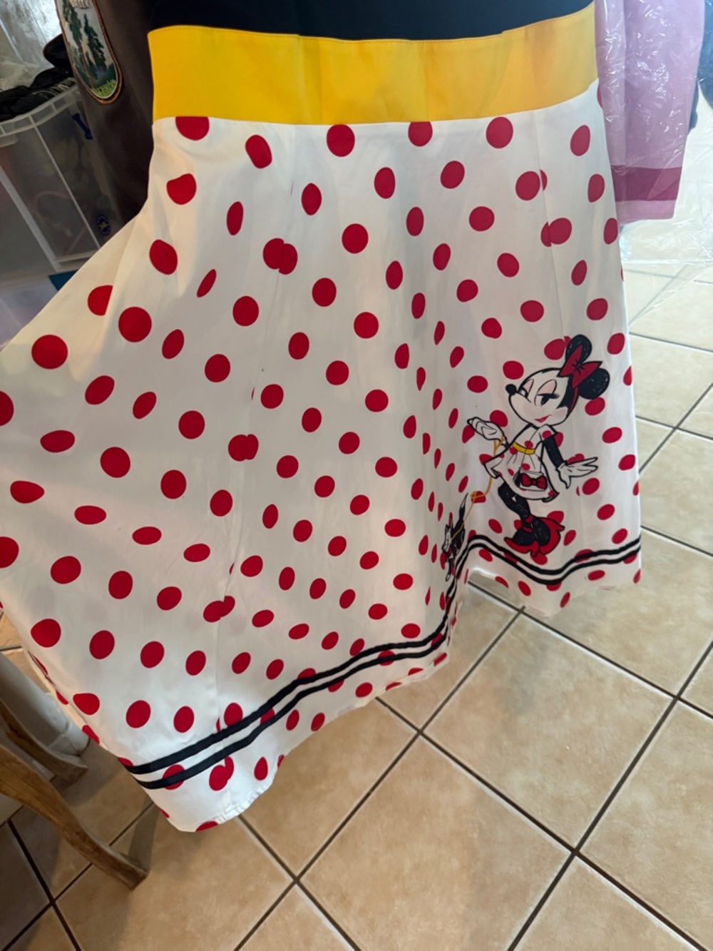 Disney Dress Shop Black Yellow White Polka Dot Minnie Mouse Dress - Picture 2 of 2